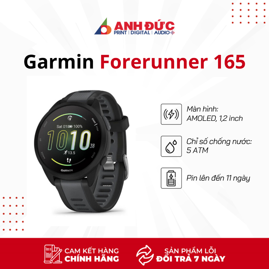 (Tặng Dán Cường Lực) Đồng Hồ Thông Minh Garmin Forerunner 165/165 Music - Hàng Chính Hãng FPT