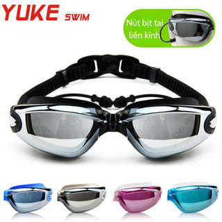 Kính bơi chuyên nghiệp, kính bơi tráng gương cho nam và nữ, kính lặn có nút bịt tai silicon tích hợp hiệu YUKE M14