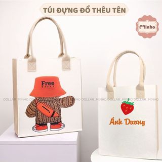 Túi tote vải nỉ thêu tên riêng