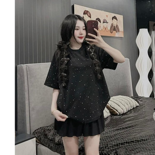 Set đồ đính đá , áo phông đính đá tay lỡ mix chân váy t17