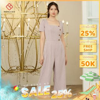 Jumpsuit lửng ống rộng cổ U phối nút ngực SJ1229 - Phong Cách SAIGON