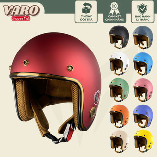 Mũ bảo hiểm 3/4 Ruby VARO Helmets - viền đồng, lót nâu cao cấp BH 12 tháng - TẶNG KHĂN ĐA NĂNG ĐEN