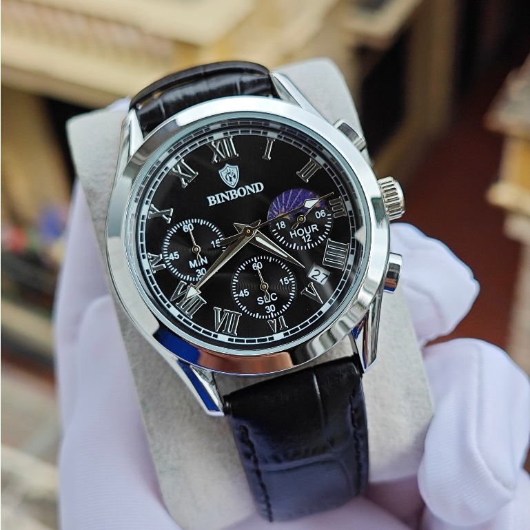 Đồng hồ nam Binbond dây da cao cấp , hàng chính hãng , chạy 6 kim , chống nước 3ATM-Gozid watches