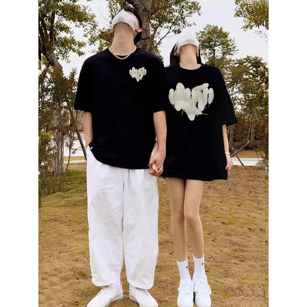 🔥Áo Đôi🔥Áo Thun Đôi Nam Nữ Mặc Cùng Người Yêu, Cặp Áo Phông Đôi Chất Liệu Cotton In Trái Tim Lông Vũ 5D HOT 2024