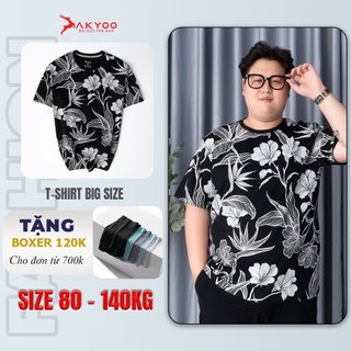 Áo Thun Nam Bigsize 80-140kg AKYOO Cao Cấp, Chất Liệu Cotton Co Giãn, Thoáng Mát - AT IN HOA
