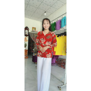 Áo Ba Ba Hoa Vải lanh ( chưa kèm quần)