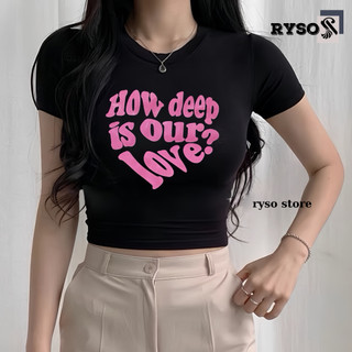 Áo Croptop Ôm Body Nữ In Chữ Trái Tim Cổ Tròn Tay Ngắn, Áo Thun Croptop Kiểu Sexy In Basic Dễ Phối RYSO