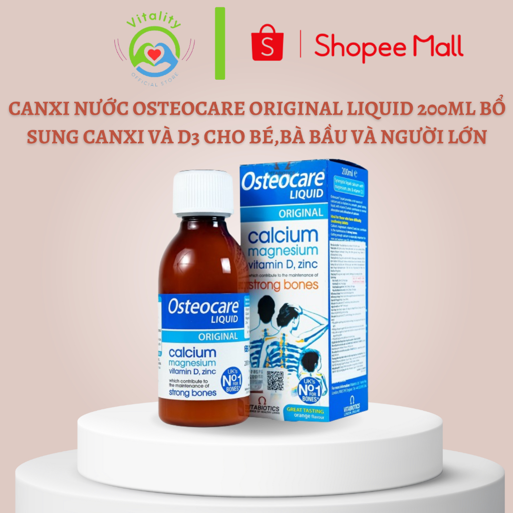 Canxi nước Osteocare Original Liquid 200ml bổ sung canxi và D3 cho bé,bà bầu và người lớn