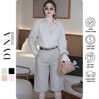 Set áo sơ mi sọc dáng suông tay dài 𝐀𝐒𝐇𝐘𝐋𝐄𝐘 phối quần sooc kali lửng năng động