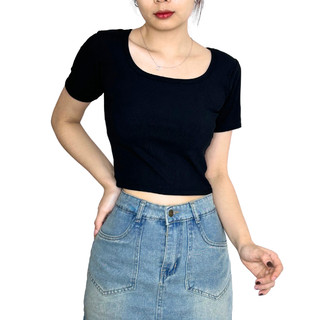 Áo Croptop Cổ Vuông Thun Tăm Madela Tay Ngắn Chất Thun Co Giãn, Croptop Cổ Vuông Dáng Ôm Thời Trang Hàn Quốc