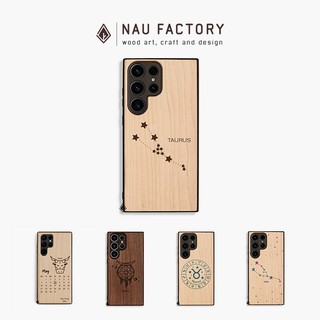 Ốp lưng Cung Kim Ngưu Taurus gỗ Maple, Walnut khắc laser tô màu thủ công cho Samsung S24/S23/S22/S21 NAU FACTORY