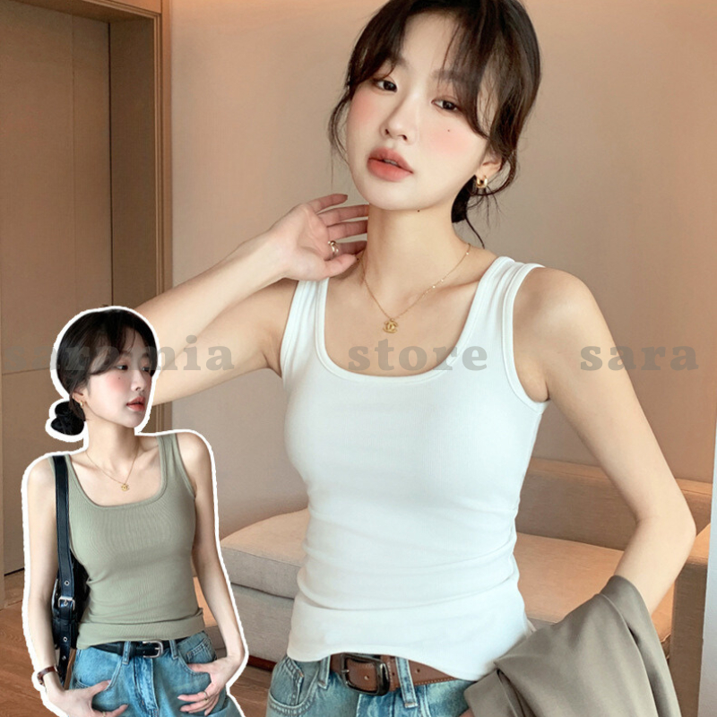 [DEAL HỜI] Áo ba lỗ SARAMIA áo nữ cổ vuông sát nách màu trắng đen thoáng mát tôn dáng co giãn thoải mái Q9 | BigBuy360 - bigbuy360.vn