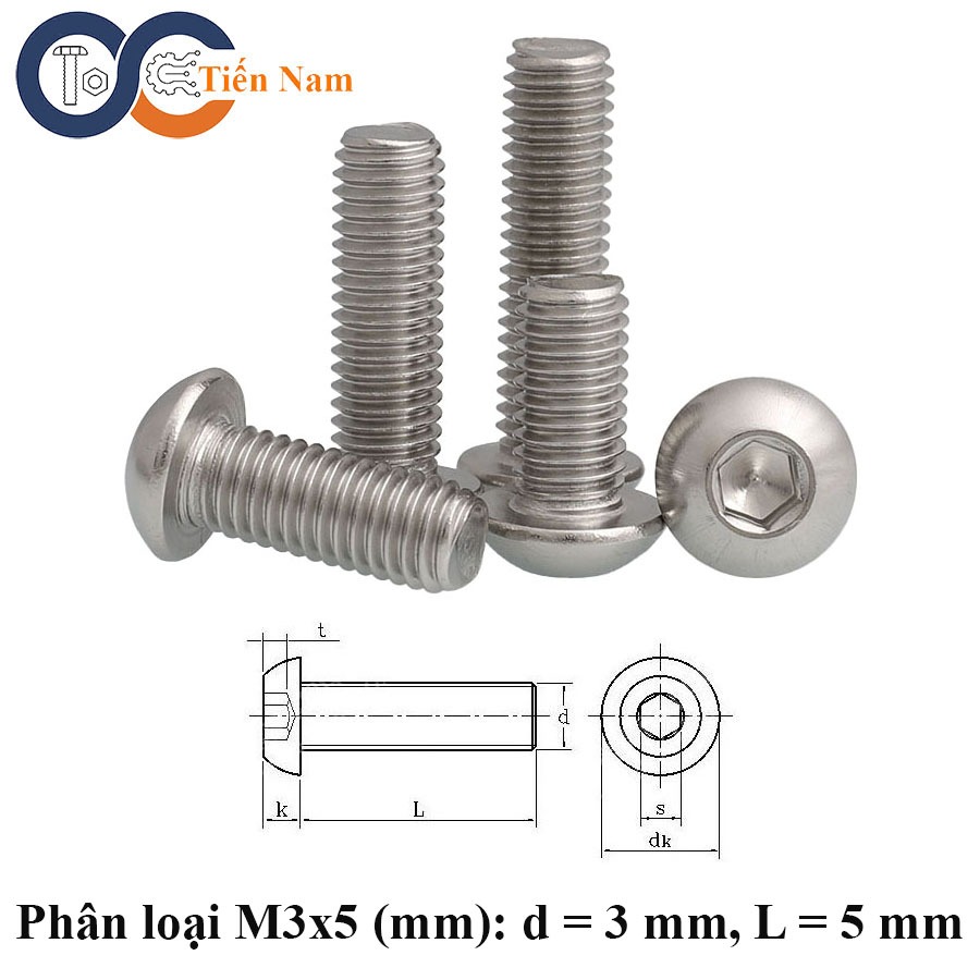 Bu lông lục giác chìm đầu dù - đầu nấm inox 304 M8 M10