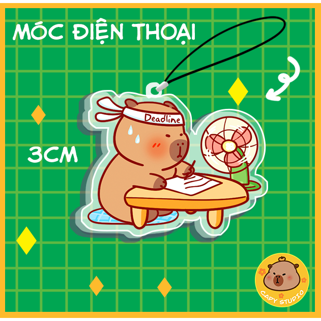 Móc điện thoại Capybara chạy deadline đáng yêu 3cm by Capy studio