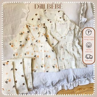 Bộ quần áo cộc tay cho bé Pijama tay ngắn quần dài cho bé trai bé gái trẻ em sơ sinh vải xô Muslin- Dilli Bebe