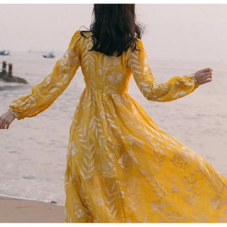 Đầm maxi vàng vintage (SẴN S)