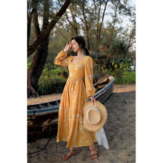 Đầm maxi vàng vintage (SẴN S)