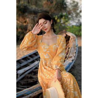 Đầm maxi vàng vintage (SẴN S)