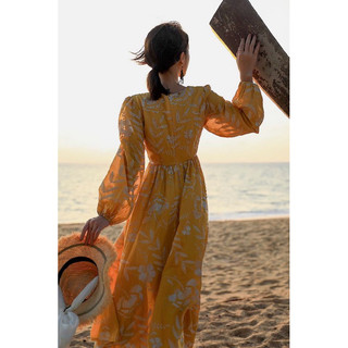 Đầm maxi vàng vintage (SẴN S)