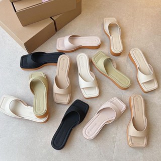 Dép lê nữ đế xuồng mũi vuông gót cao 3cm thời trang (đế màu đen)