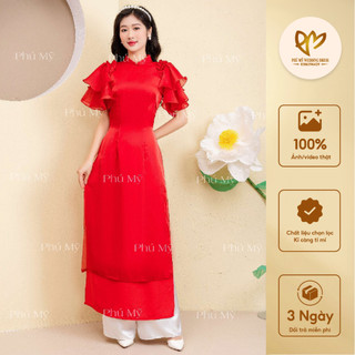Áo dài truyền thống voan tơ cánh tiên màu đỏ