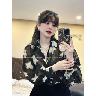 Áo sơ mi voan tay dài họa tiết ngôi sao sang chảnh 2703