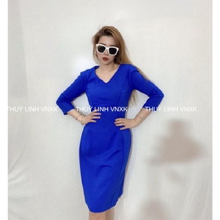 Đầm Công Sở ANTONIO MELANI Form Chữ A Cổ V Tay Lỡ Màu Đỏ Mận