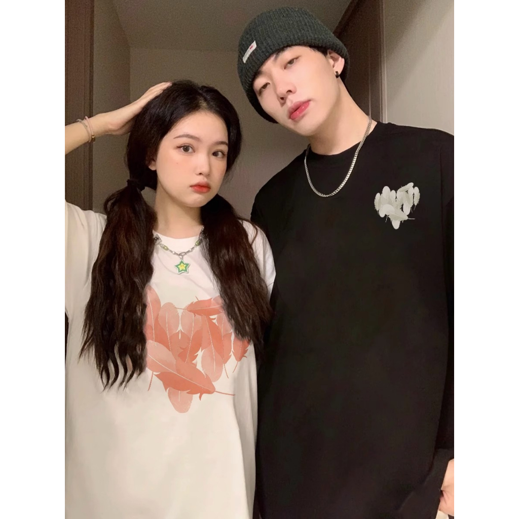 🔥Áo Đôi🔥Áo Thun Đôi Nam Nữ Mặc Cùng Người Yêu, Cặp Áo Phông Đôi Chất Liệu Cotton In Trái Tim Lông Vũ 5D HOT 2024