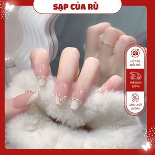   Mã Đ073  - Móng tay giả đính đá trắng kèm phụ kiện gắn móng làm Nail tại nhà đón tết 