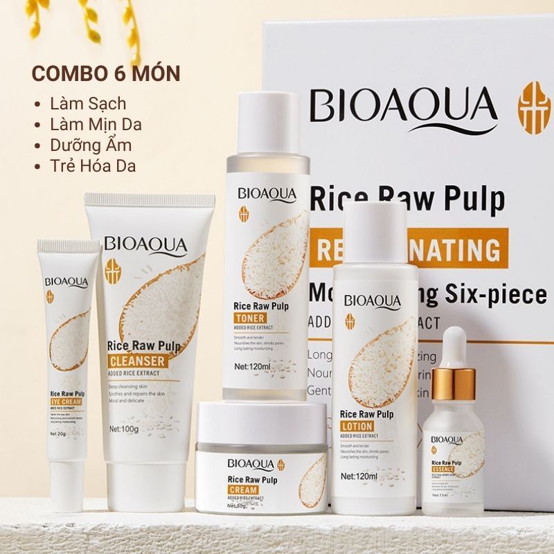bộ chăm sóc da mặt nữ 6 món chính hãng Bioaqua combo dưỡng da mặt tinh chất Gạo combo skincare Bi204