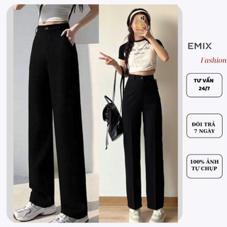 Quần công sở nữ ống suông EMIX dáng dài cạp cao khóa giữa chất tuyết mưa Q0995/P2K7