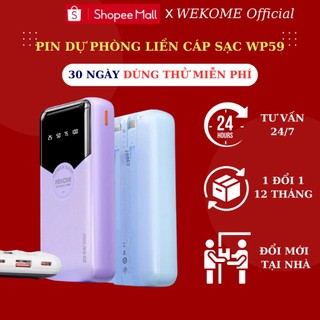 Sạc dự phòng dung lượng 10000mah 20000mah WEKOME WP59, sạc nhanh 22.5w tích hợp sẵn cáp cho điện thoại, pin tích điện...