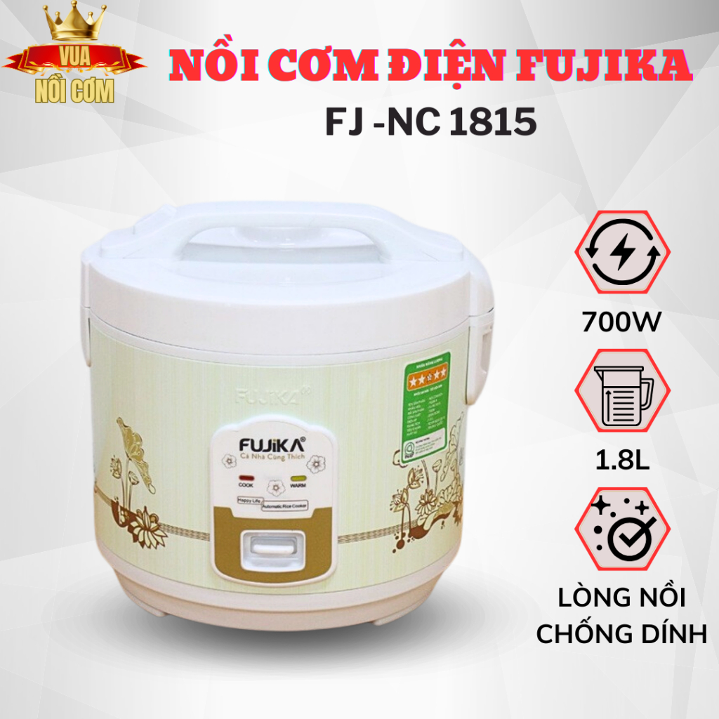 Nồi cơm điện Fujika FJ NC-1815 công suất 700W dung tích 1.8L lòng nồi