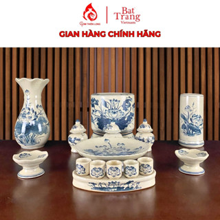Bộ đồ thờ men rạn vẽ hoa sen gốm sứ Bát Tràng chính hãng gốm Thiên Long 236990