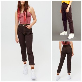Quần jeans FOREVER 21 denim kaki baggy lưng cao xắn gấu màu nâu