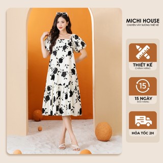 Đầm suông Maxi Michi House Váy Xuông A Đi Biển Hoa Nhí Vintage Dáng Dài Qua Gối Freesize Bầu Mặc Cũng Xinh V603