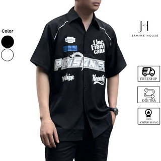 Áo Sơ Mi Nam Nữ JAMINE HOUSE Form Rộng Tay Lỡ Lụa Mango Mềm Mịn Thiết Kế IN CHỮ PRIS Màu Trắng, Đen Hot Hit Unisex
