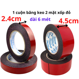 1 Cuộn băng keo 2 mặt xốp đỏ rộng 2.4cm - 4.5cm, dài 6 mét, độ dầy 1mm, lõi giấy 3mm - Tân An An