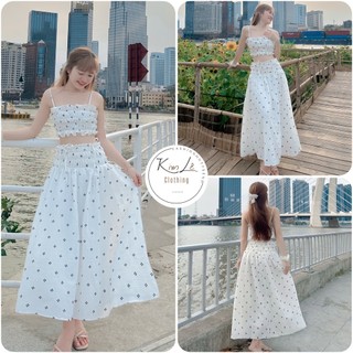 [DƯỚI 55KG] Set Maxi Xốp Hoa Áo Croptop 2 Dây Phối Chân Váy Xoè Dáng Dài Dịu Dàng Nàng Thơ ( không mút) Chất: Xốp hoa