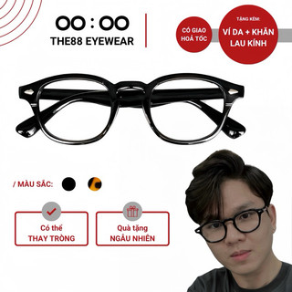 Gọng kính cận nam nữ THE88 dáng tròn phong cách cổ điển tròng giả cận 0 độ chống tia UV KC30