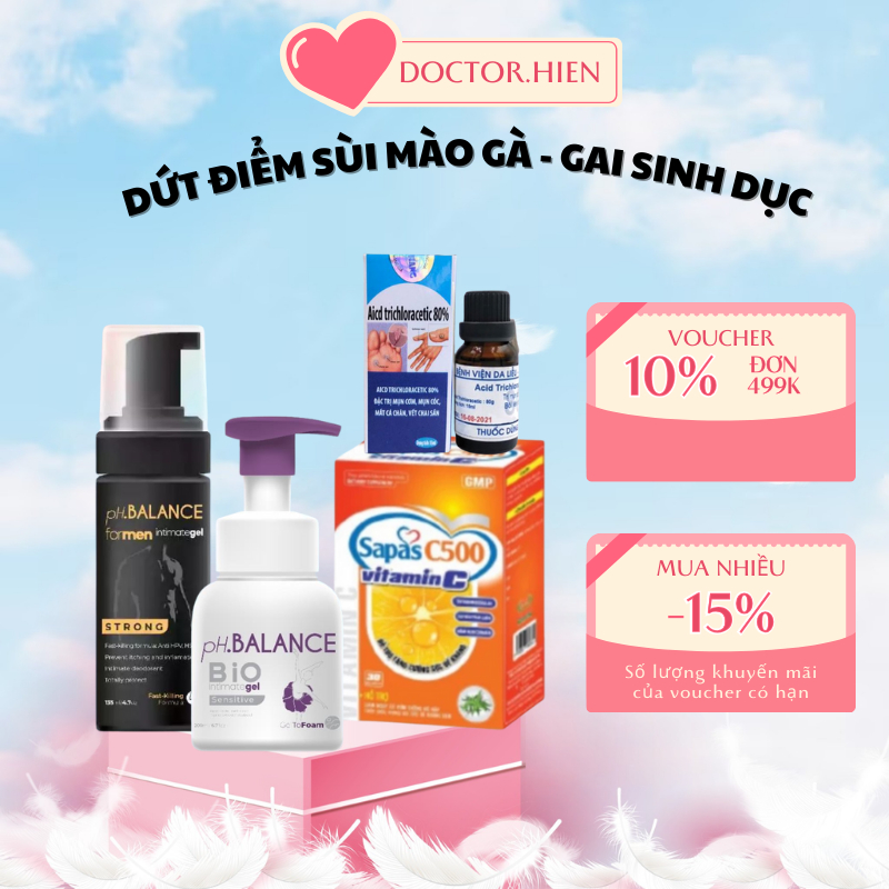 Combo loại bỏ Sùi mào gà, Gai sinh dục, Hạt ngọc - Chuẩn Viện Da Liễu - Che tên sản phẩm