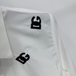 Áo sơ mi trắng nam dài tay Dolce trơn thêu logo chữ DG quanh cổ che khuy dáng đơn giản basic SM85P