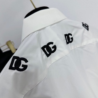 Áo sơ mi trắng nam dài tay Dolce trơn thêu logo chữ DG quanh cổ che khuy dáng đơn giản basic SM85P