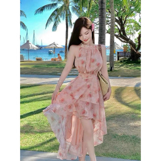 Đầm xoè tiểu thư voan hoa hở lưng phong cách retro