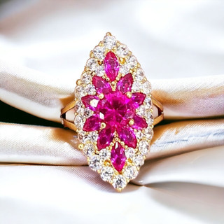 Nhẫn dưa, hột đá thoi màu . Nhẫn trang sức nữ đẹp. Nhẫn xi mạ vàng 18k.