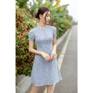 Mẫu đầm hoa cổ tròn tay ngắn CC33