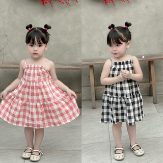 Váy hè 2 dây nhún ngực kẻ caro cho bé gái 1-6 tuổi (Mã 00064)