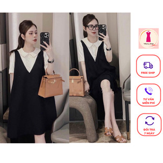 Váy tiểu thư  dáng lỡ phối cổ sen bao xinh diện đi chơi đi làm đều OK (bầu bí bon chen thoải mái nha)