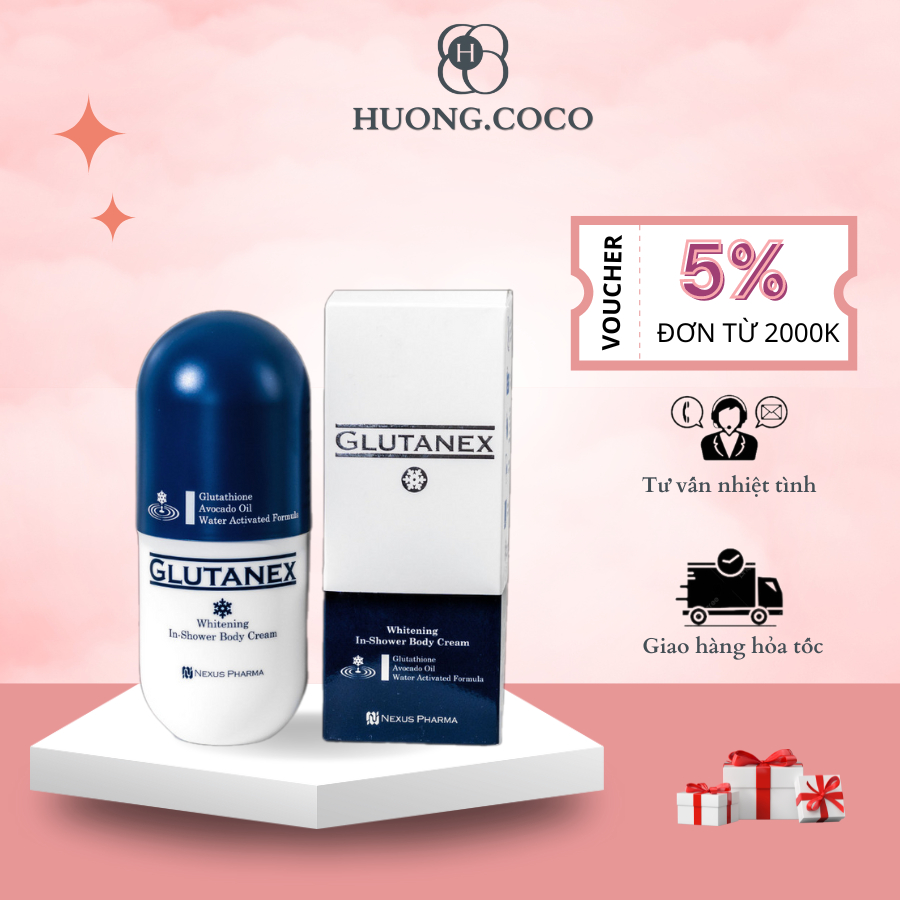 Sữa Tắm Dưỡng Trắng Body Glutanex 300ml - Kem tắm trắng, chống nhăn da body, tặng ủ cà phê 100gr
