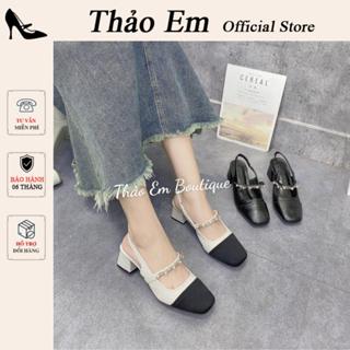 [Full Box] Giày sục búp bê nữ hở gót C.N.K gót vuông mũi tròn cao 5cm [CN5]